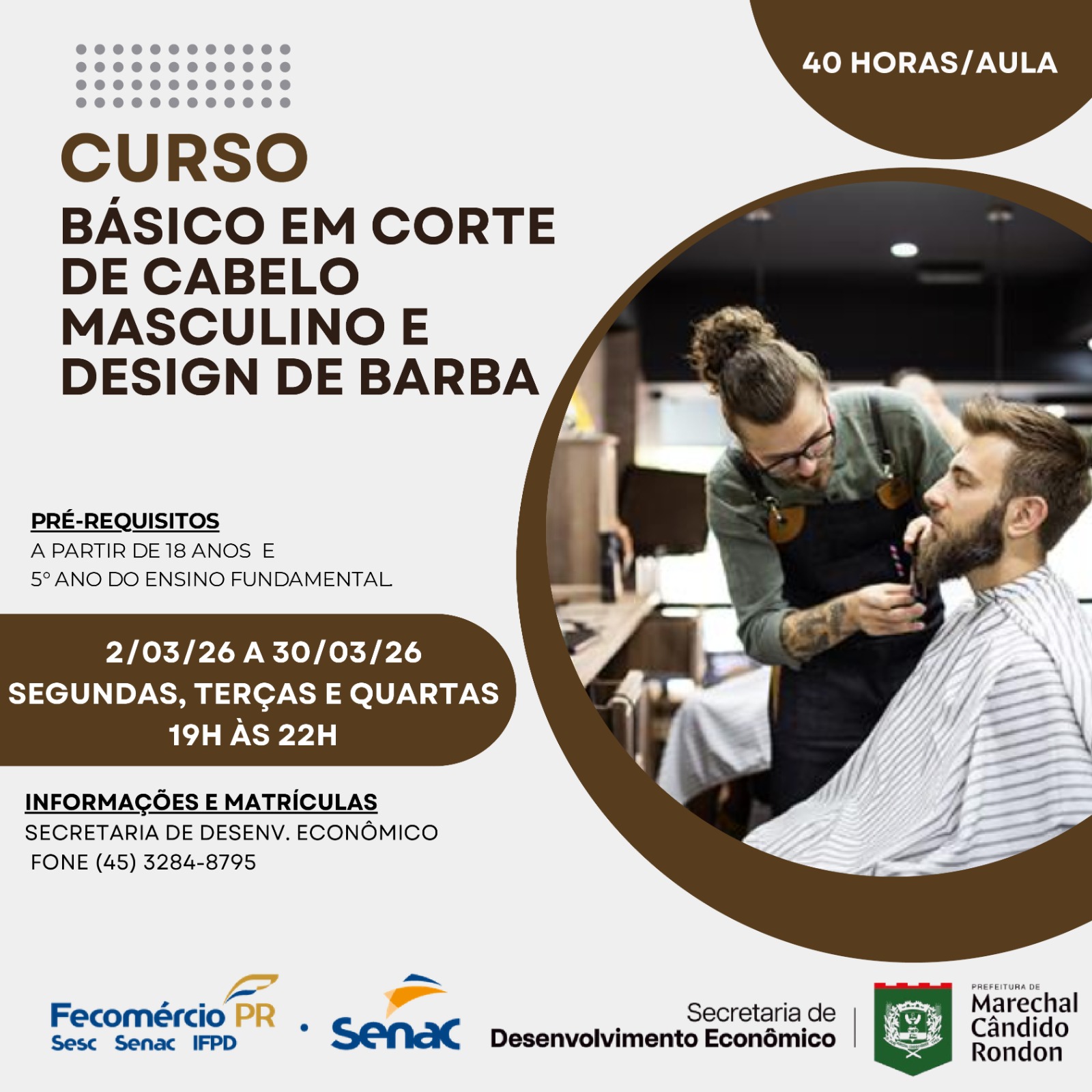 Curso gratuito básico de barbeiro é oferecido pela prefeitura e Senac Marechal