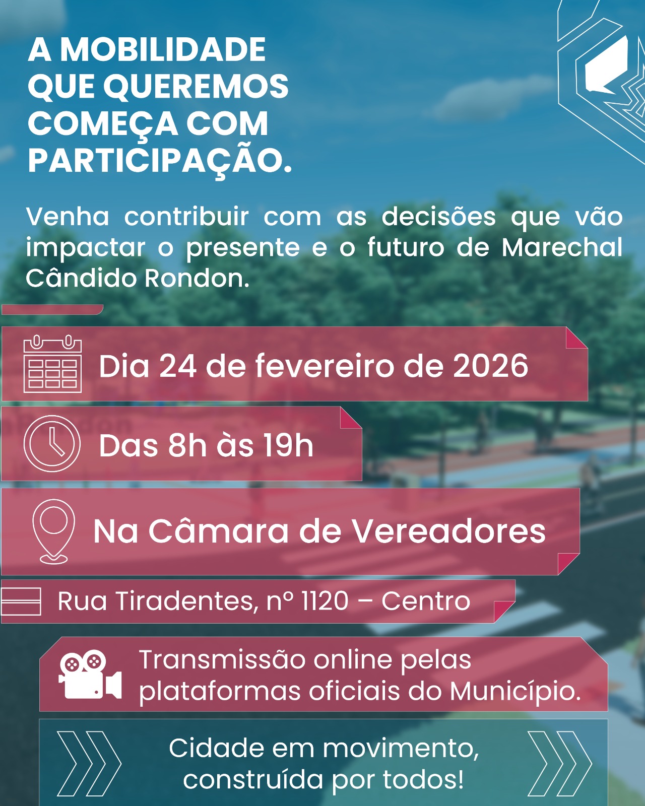 Termina segunda-feira o prazo de inscrição para a 1ª Conferência Municipal da Mobilidade Urbana