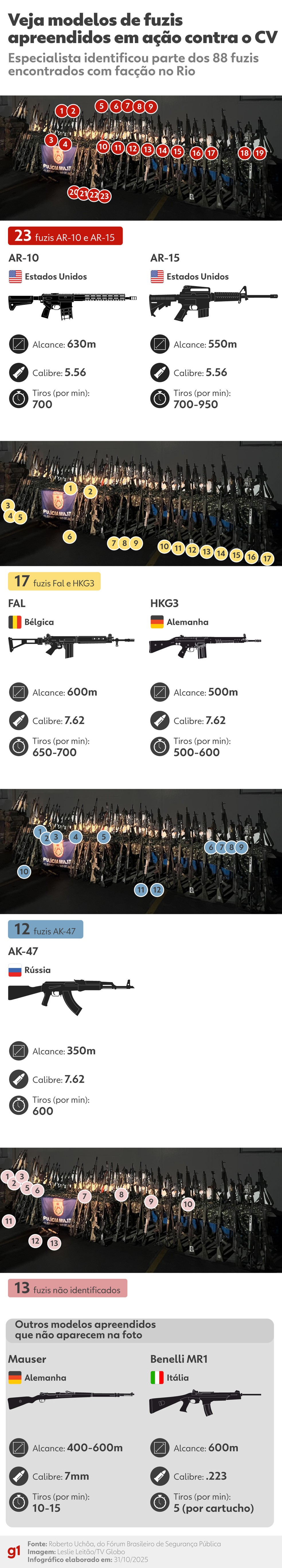 Infográfico - Modelos de fuzis apreendidos em operação no RJ — Foto: Arte/g1