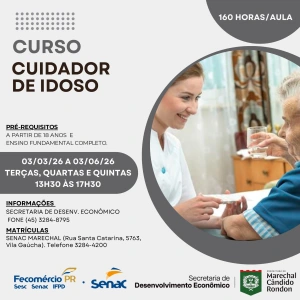 Ainda restam algumas vagas para curso gratuito de Cuidador de Idoso