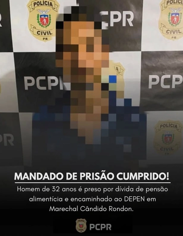 Homem de 32 anos é preso por dívida de pensão alimentícia e encaminhado ao DEPEN em Marechal Rondon