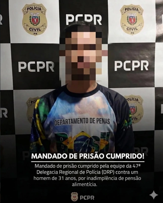 Mandado de prisão cumprido pela 47ª DRP contra um homem de 31 anos, por inadimplência de pensão alimentícia