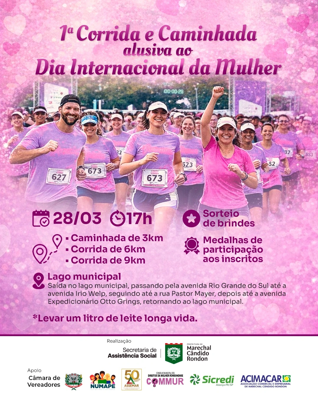 Abertas as inscrições para a 1ª Corrida e Caminhada alusiva ao Dia Internacional da Mulher