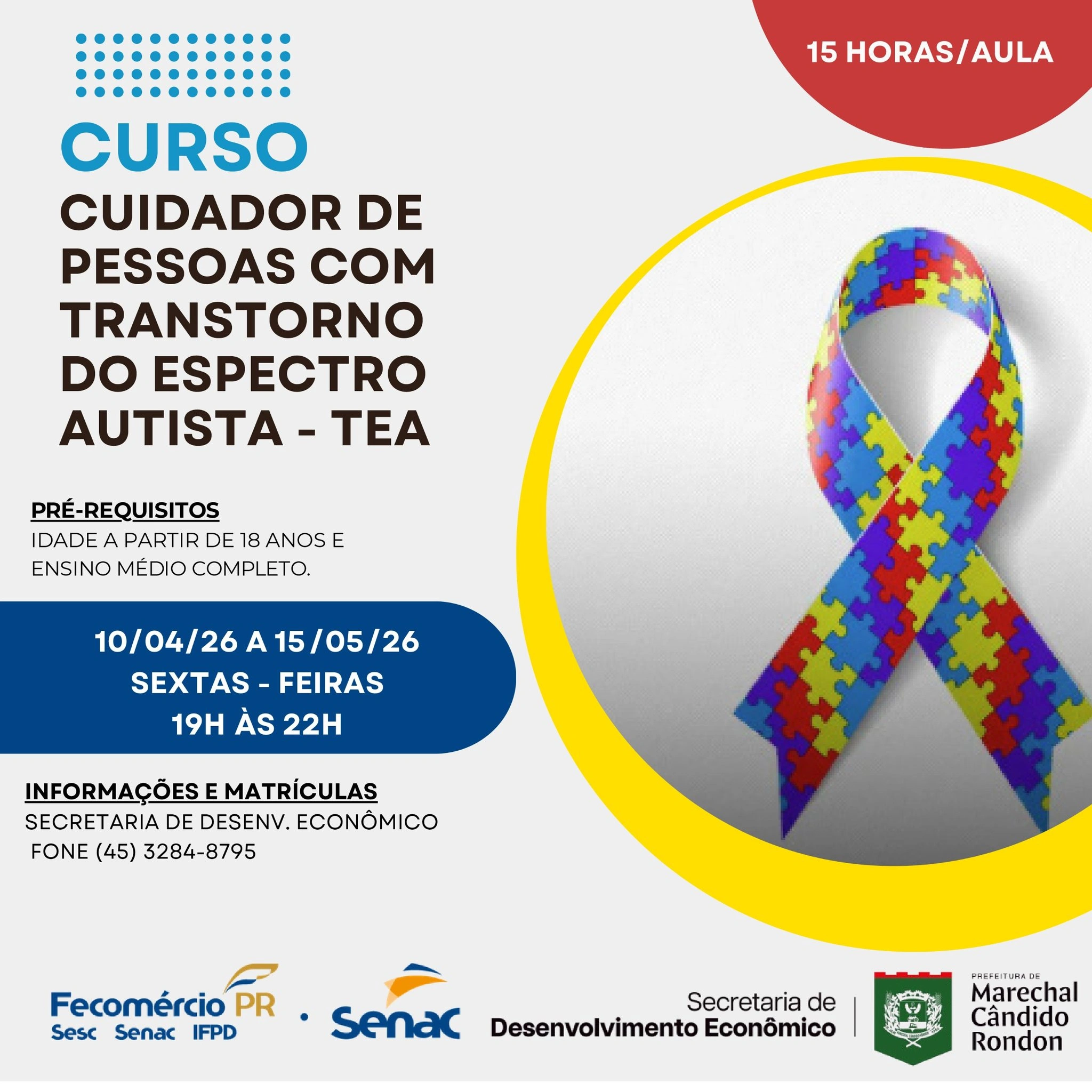 Prefeitura e Senac Marechal promovem curso gratuito de Cuidador de Pessoas com Transtorno do Espectro Autista