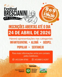 Abertas as inscrições para o 4º Festival Brescianini da Canção de Marechal Cândido Rondon