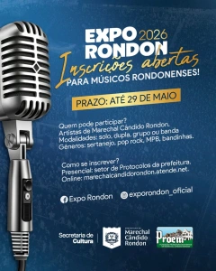 Músicos rondonenses interessados em se apresentar na Expo Rondon 2026 devem se inscrever até o dia 29 de maio