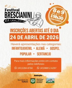Encerram-se nesta sexta-feira as inscrições para o 4º Festival Brescianini da Canção de Marechal Cândido Rondon
