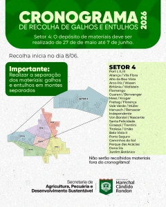 Moradores do setor 4 devem depositar galhos, entulhos e rejeitos em frente às residências até 7 de junho