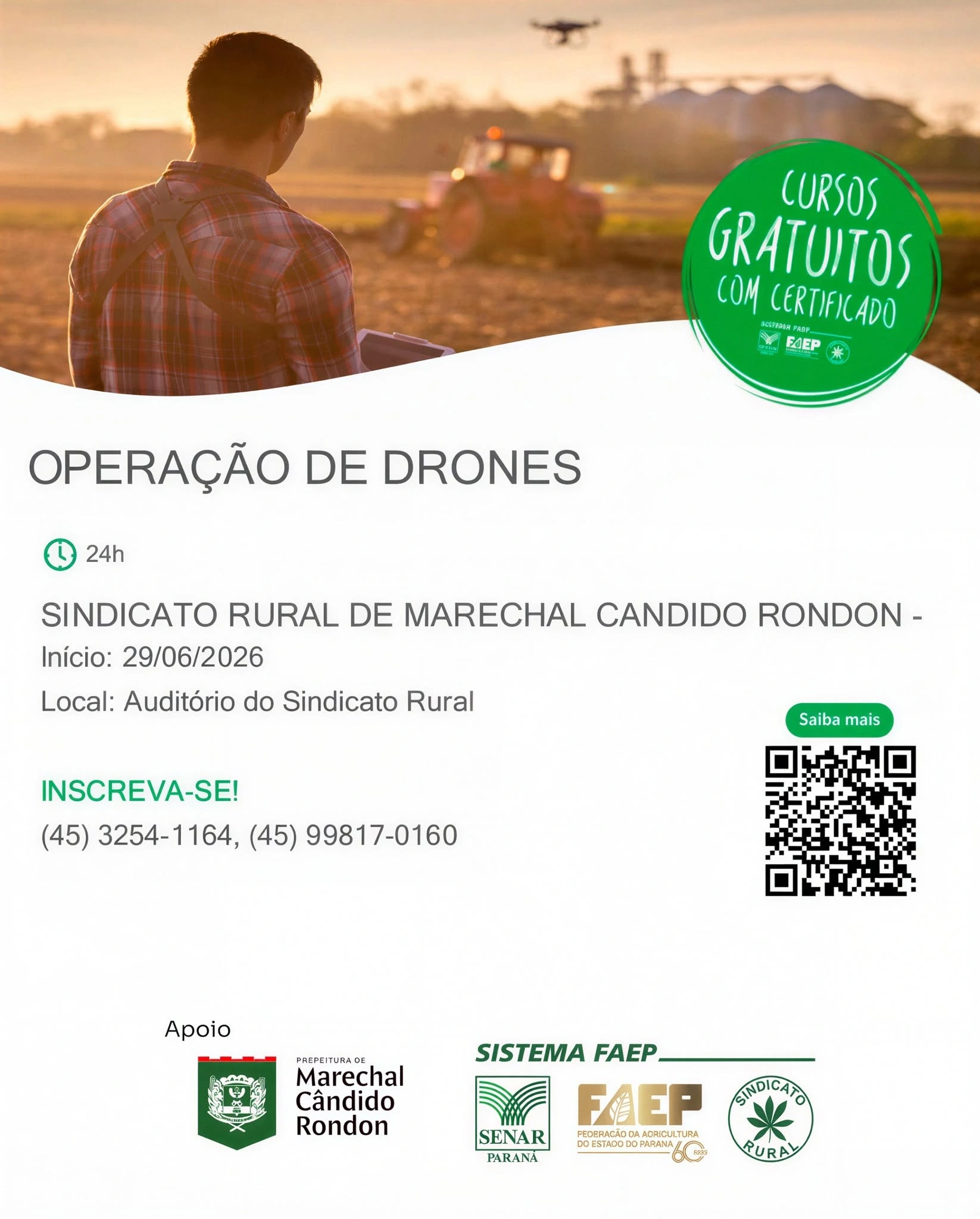 Curso gratuito de Operação de Drones está com inscrições abertas em Marechal Cândido Rondon