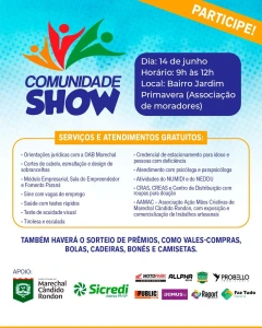 Comunidade Show será neste domingo (14) na Associação do Jardim Primavera