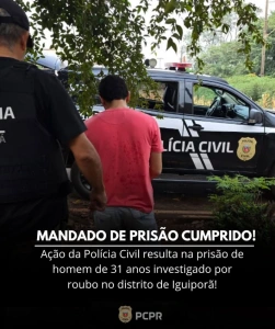 POLÍCIA CIVIL CUMPRE MANDADO DE PRISÃO POR CRIME DE ROUBO