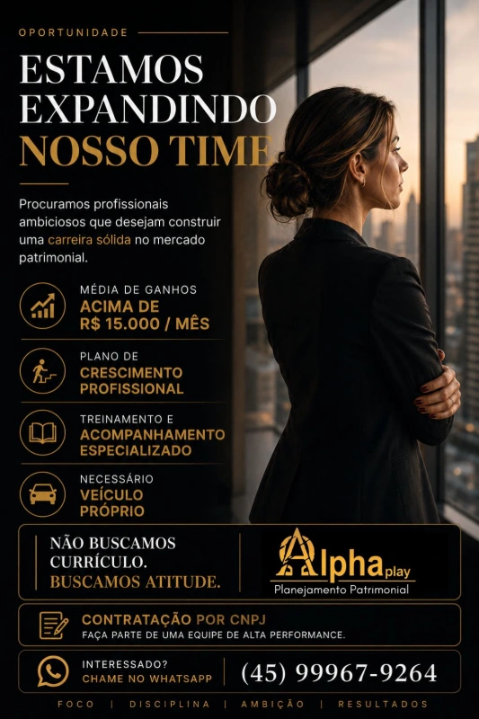 Alphaplay abre vagas na Região Oeste com ganhos acima de R$ 15 mil por mês