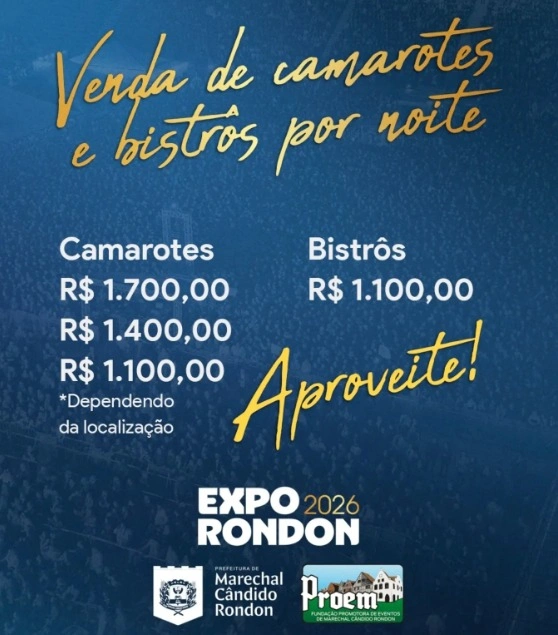 Iniciada a venda de camarotes e bistrôs por noite na Expo Rondon 2026