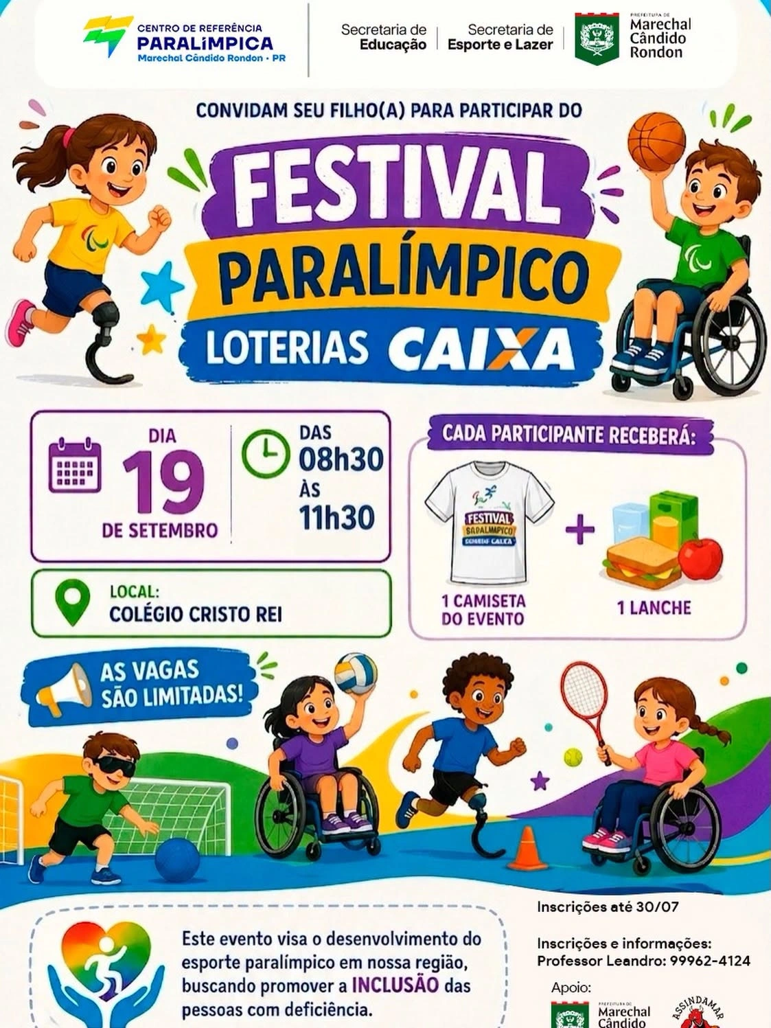 Festival Paralímpico abre inscrições para crianças e adolescentes em Marechal Cândido Rondon