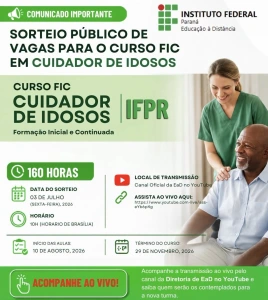 IFPR realiza nesta sexta-feira sorteio público de vagas para o curso de Cuidador de Idosos