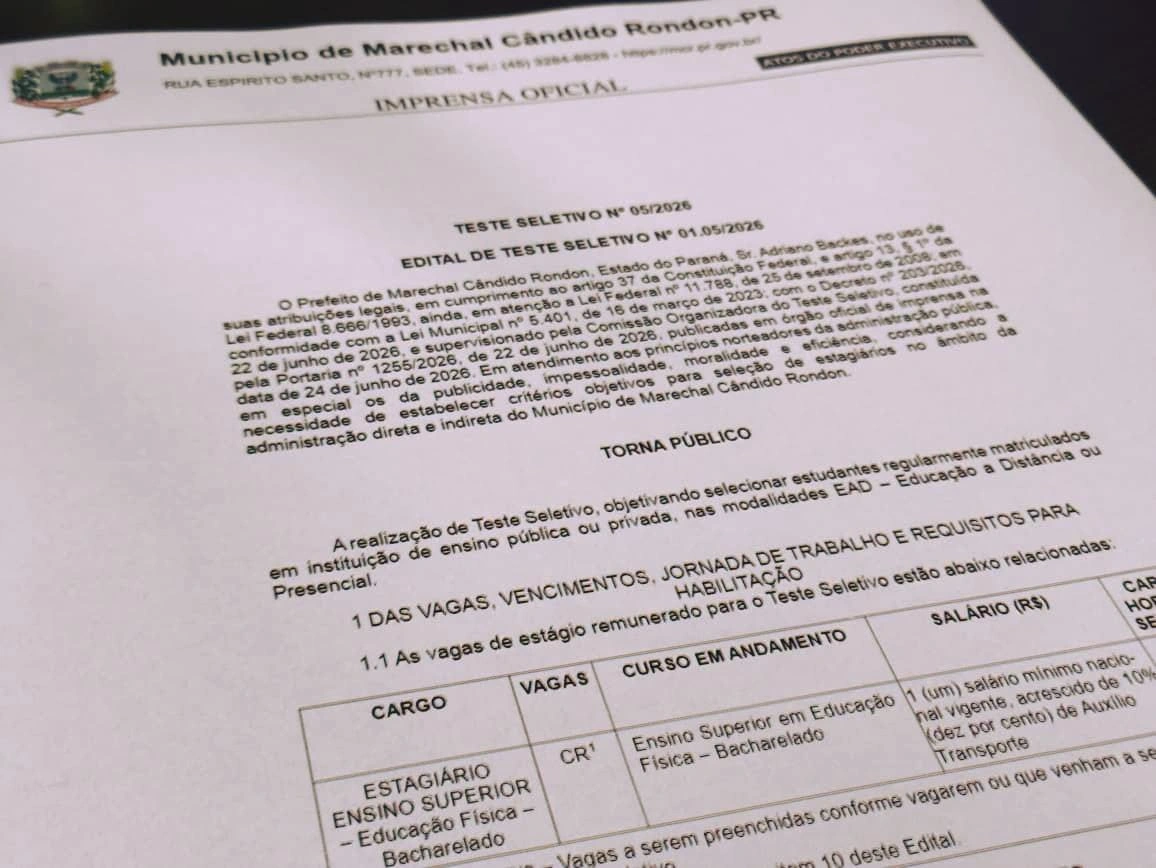 Abertas as inscrições para teste seletivo de estagiário em educação física