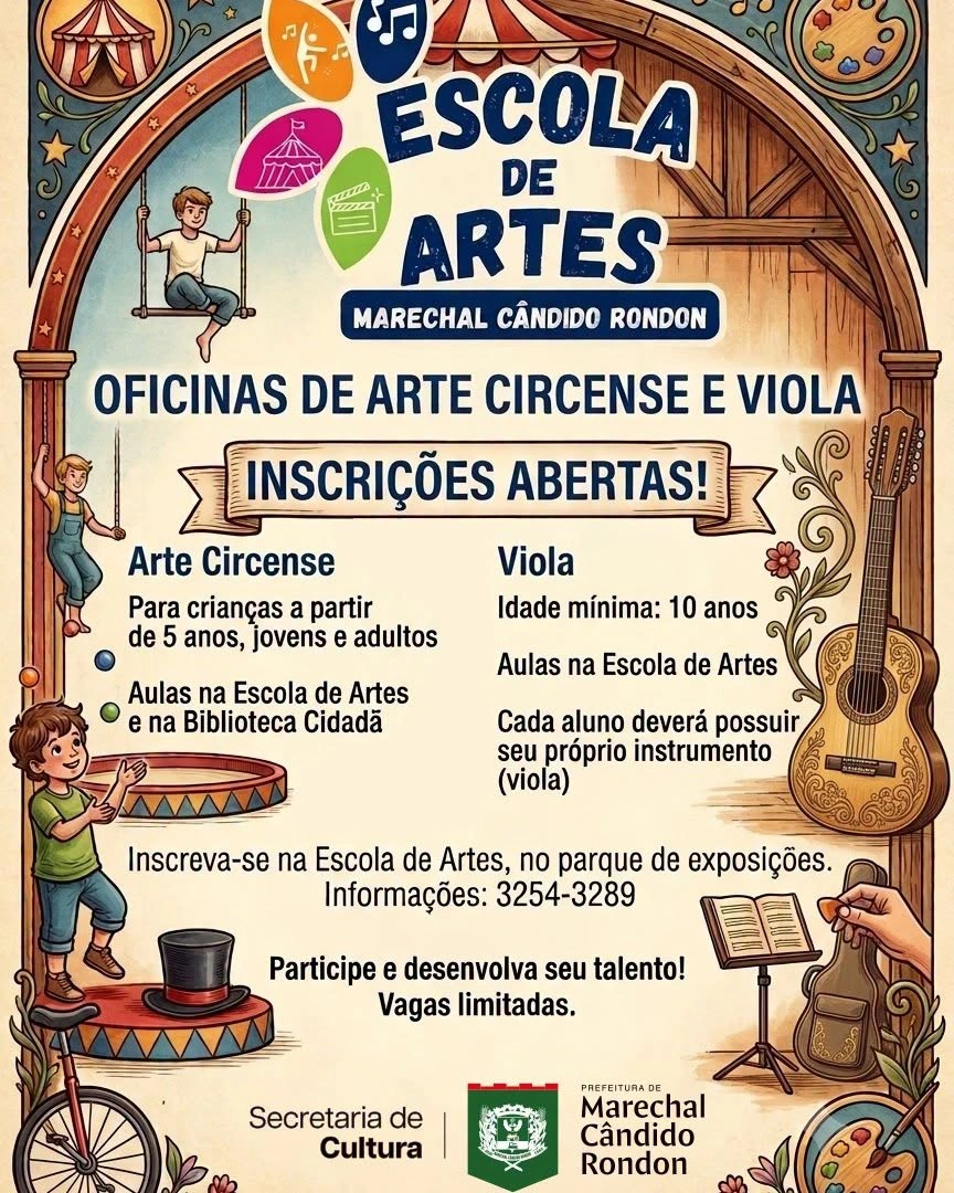 Escola de Artes rondonense abre inscrições para oficinas de arte circense e viola