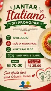 Provopar de Pato Bragado promove Jantar Italiano beneficente nesta sexta-feira (10)