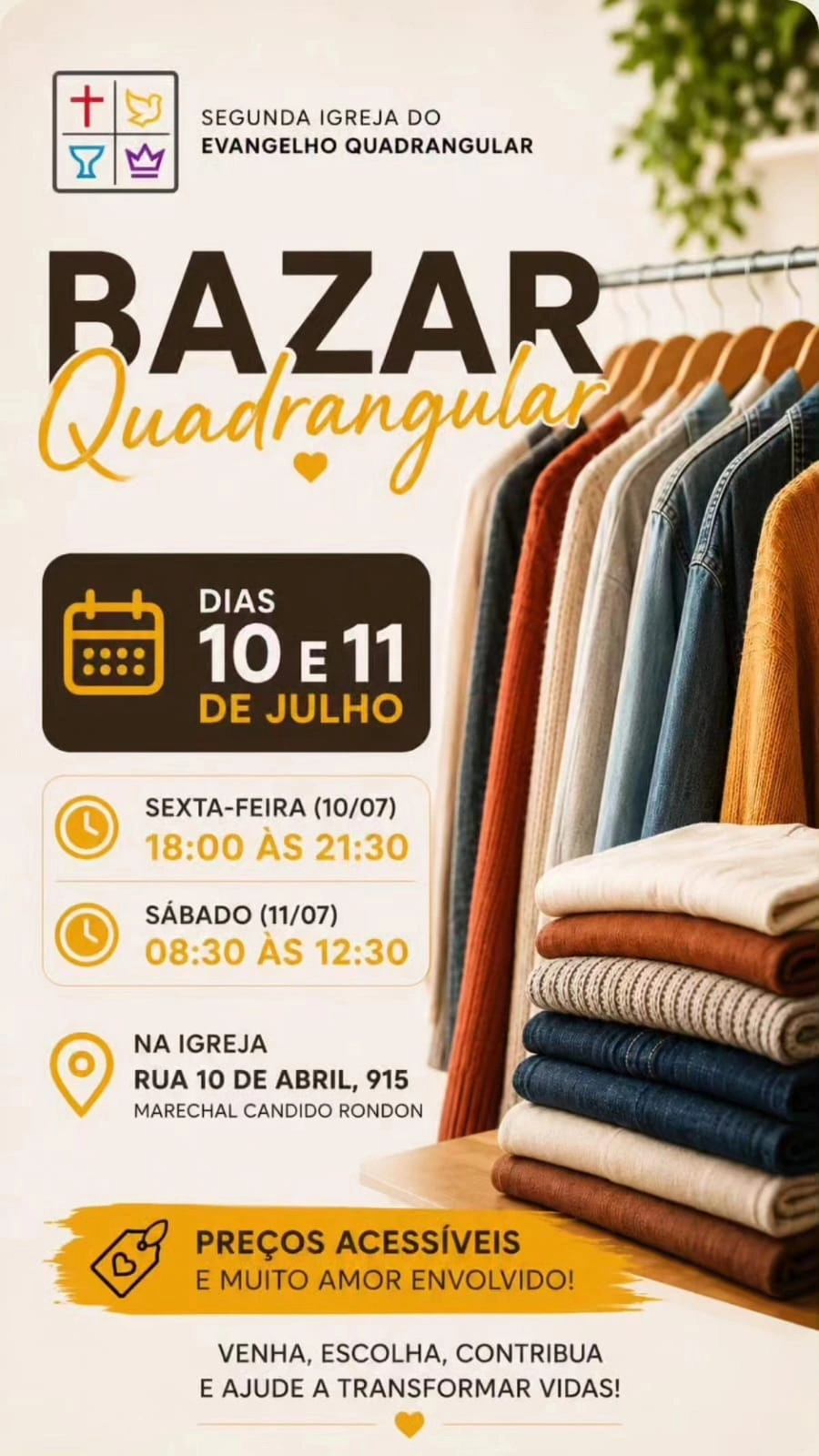 Bazar Quadrangular oferece roupas e calçados com preços acessíveis em Marechal Rondon