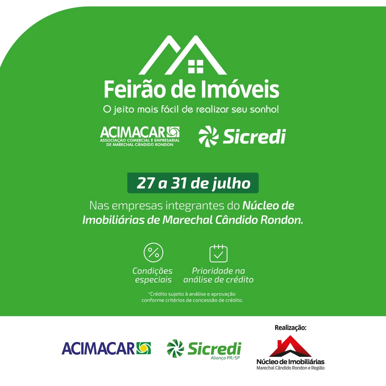 Feirão de Imóveis Acimacar Sicredi será lançado durante a Expo Rondon e promete condições especiais para compradores