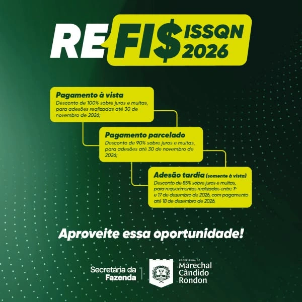 REFIS ISSQN 2026 segue em vigor e oferece descontos de até 100% em juros e multas para regularização de débitos