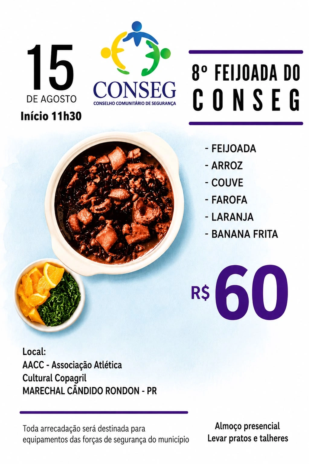 Iniciada venda de fichas da 8ª Feijoada do Conseg Marechal 