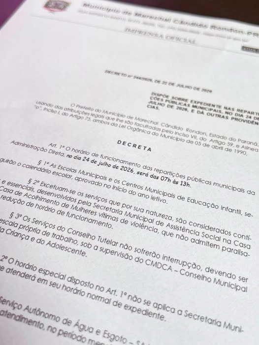 Prefeitura de Marechal Rondon terá expediente das 7h às 13h nesta sexta-feira