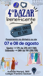 4º Bazar Beneficente do Colégio Frentino Sackser acontece nesta sexta e sábado