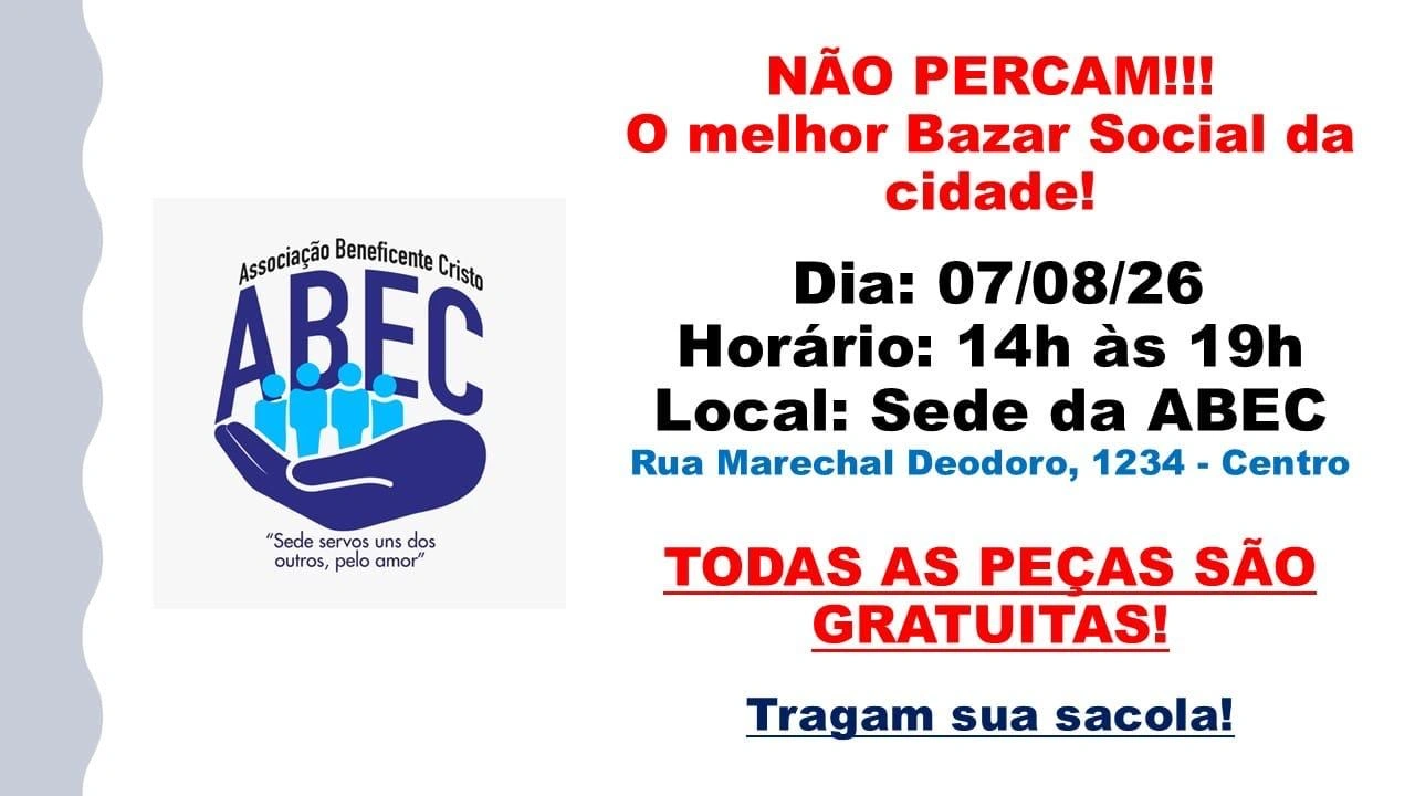 ABEC realiza bazar social gratuito nesta sexta-feira em Marechal Rondon