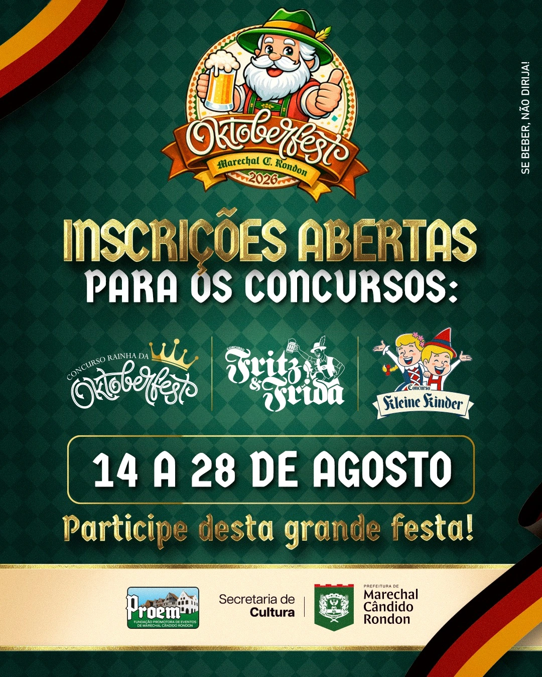 Abertas as inscrições para os concursos da Rainha da 36ª Oktoberfest, Casal Fritz e Frida e Casal Kleine Kinder