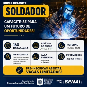 Prefeitura e Senai oferecem curso gratuito de soldador