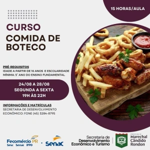 Prefeitura e Senac ofertam curso gratuito “Comida de Boteco”