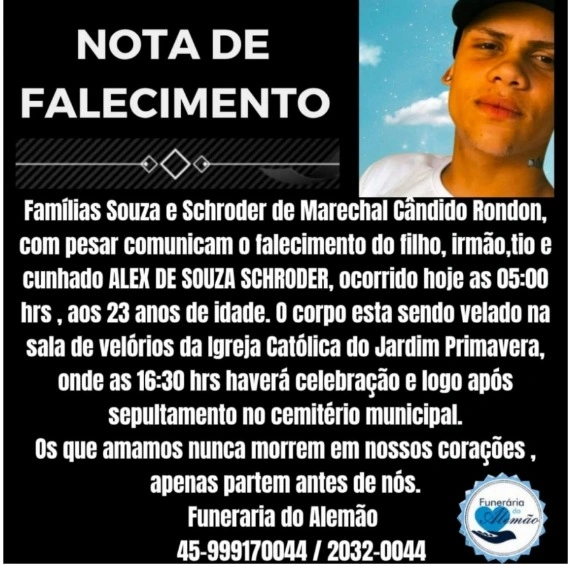 Morre aos 23 anos, rondonense ferido gravemente em acidente no ano de 2024