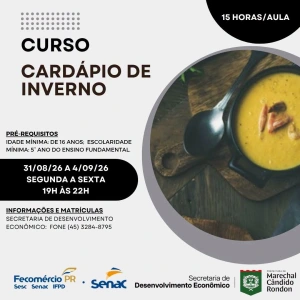 Curso gratuito Cardápio de Inverno é promovido pela prefeitura e Senac 