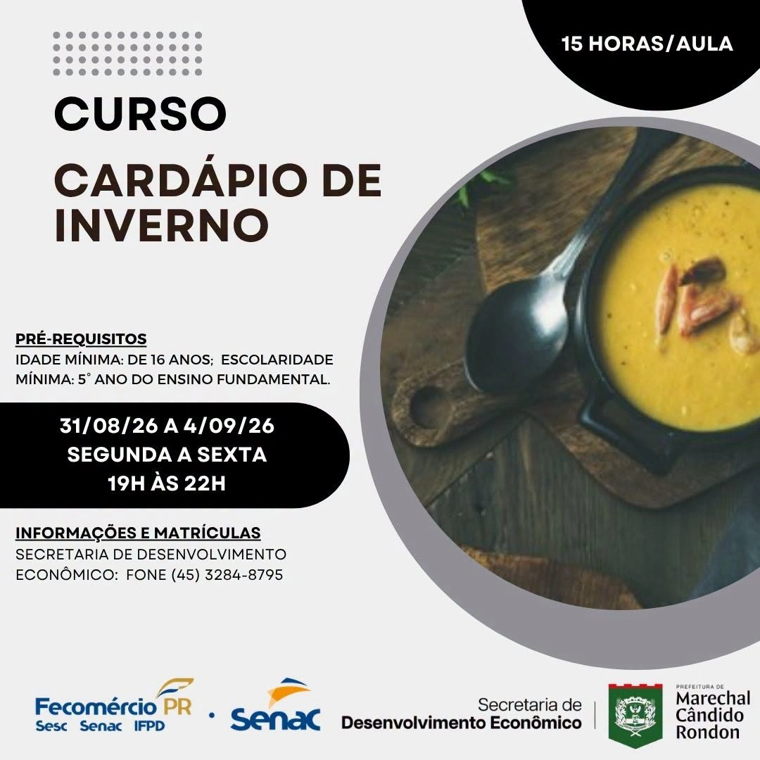 Curso gratuito Cardápio de Inverno é promovido pela prefeitura e Senac 