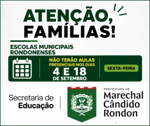 Escolas municipais rondonenses não terão aulas presenciais nos dias 4 e 18 de setembro devido aos Jogos Bom de Bola
