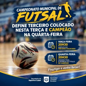 Campeonato Municipal de Futsal define terceiro colocado nesta terça e campeão na quarta-feira