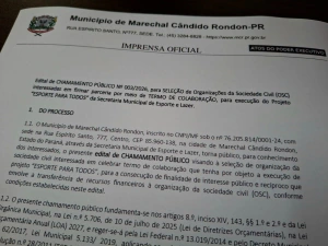 Prefeitura abre chamamento público para o projeto Esporte para Todos