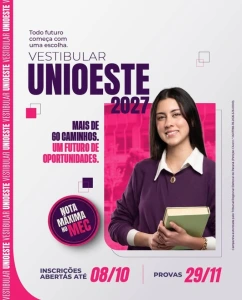 Inscrições abertas do Vestibular 2027 da Unioeste: campus de Marechal Cândido Rondon oferece 10 cursos de graduação