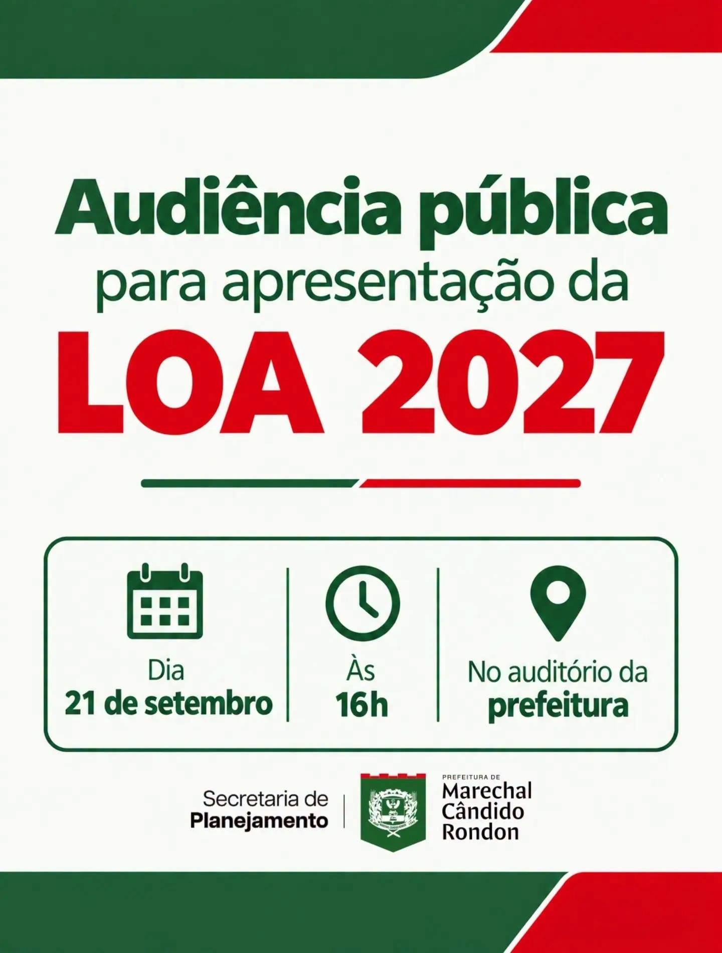 Prefeitura rondonense promove audiência pública na segunda-feira para apresentação da LOA 2027