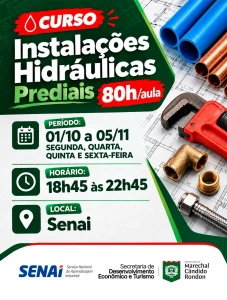 Prefeitura e Senai promovem curso gratuito de Instalações Hidráulicas Prediais