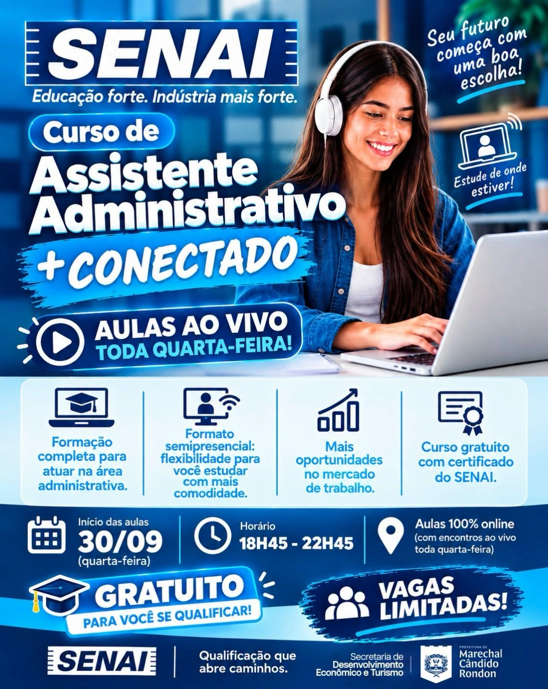 Senai Marechal oferece curso online gratuito de Assistente Administrativo
