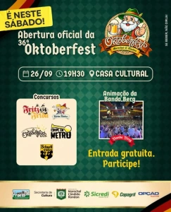 Abertura oficial da 36ª Oktoberfest acontece neste sábado na Casa Cultural