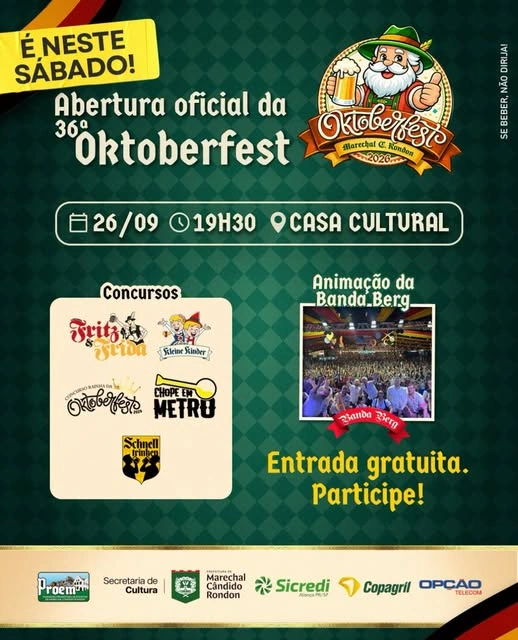 Abertura oficial da 36ª Oktoberfest acontece neste sábado na Casa Cultural