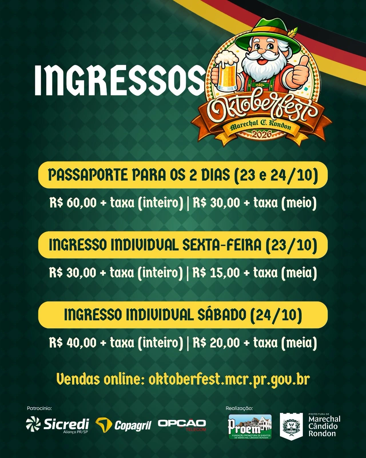 Ingressos para os bailões da 36ª Oktoberfest de Marechal Cândido Rondon começam a ser vendidos nesta quinta-feira