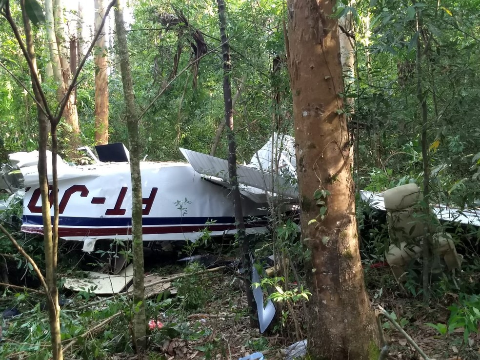 Avião caiu no meio da mata, em Cascavel, na tarde de domingo (17) — Foto: Cícero Bittencourt/RPC