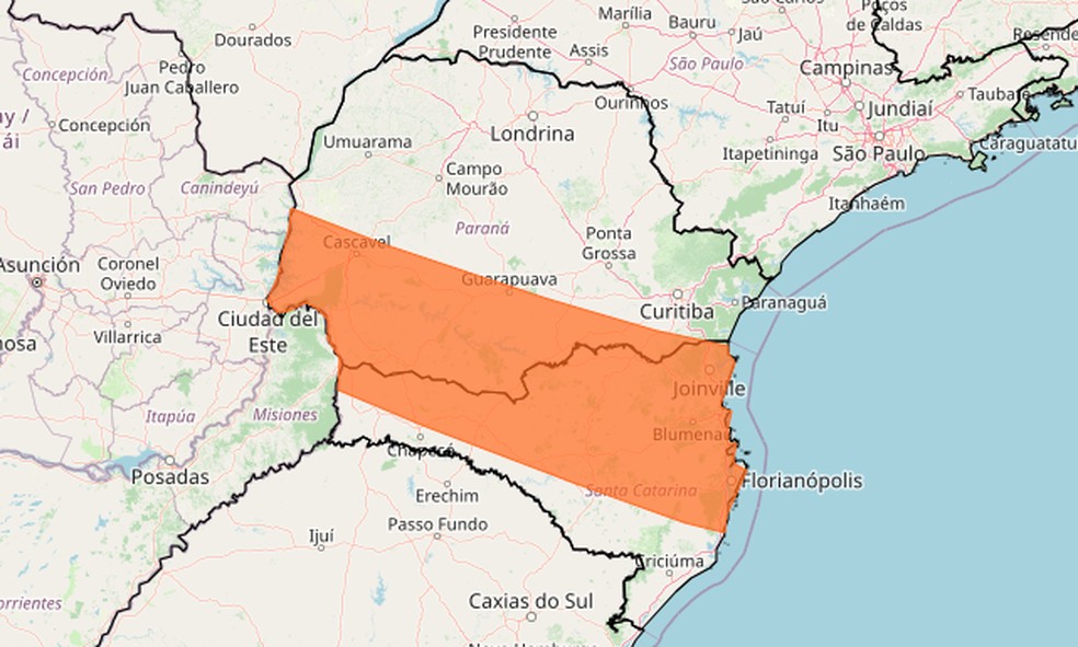 Inmet emite alerta de tempestade para segunda-feira (24) — Foto: Reprodução/Inmet