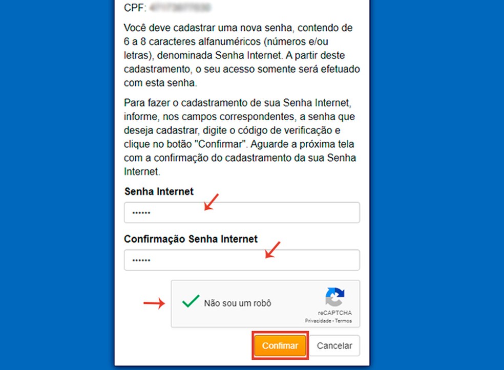 Crie uma senha com no mínimo seis digitos para acessar o extrato do FGTS — Foto: Reprodução/Caroline Doms